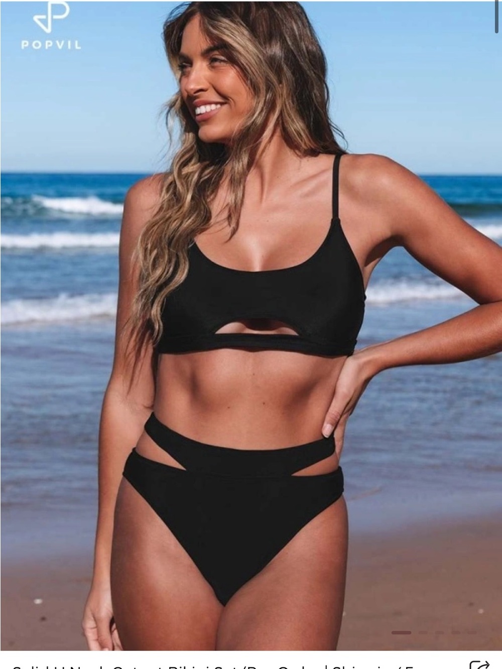 POPVIL Black Cutout U-Neck Bikini Set - Women Swim